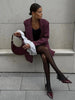 Women's Burgundy Pinstripe Blazer with Notched Lapels and Long Sleeves