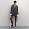 Women's Burgundy Pinstripe Blazer with Notched Lapels and Long Sleeves