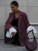 Women's Burgundy Pinstripe Blazer with Notched Lapels and Long Sleeves