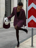 Women's Burgundy Pinstripe Blazer with Notched Lapels and Long Sleeves