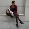 Women's Burgundy Pinstripe Blazer with Notched Lapels and Long Sleeves