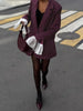 Women's Burgundy Pinstripe Blazer with Notched Lapels and Long Sleeves