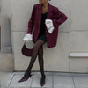 Women's Burgundy Pinstripe Blazer with Notched Lapels and Long Sleeves