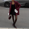 Women's Burgundy Pinstripe Blazer with Notched Lapels and Long Sleeves