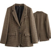 Women's Brown Plaid Single-Breasted Blazer Jacket for Winter