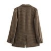 Women's Brown Plaid Single-Breasted Blazer Jacket for Winter
