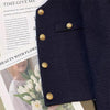 Women's Navy Blue Round-Neck Blazer with Long Sleeves and Button Cuffs
