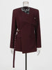 Women's Asymmetrical V-Neck Blazer with Lace-Up Detail in Burgundy or Green