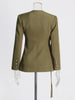 Women's Asymmetrical V-Neck Blazer with Lace-Up Detail in Burgundy or Green