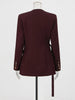 Women's Asymmetrical V-Neck Blazer with Lace-Up Detail in Burgundy or Green