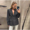 Women's Long-Sleeve Blazer Coat with Shoulder Pads in a Long or Short Fit