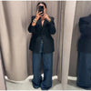 Women's Long-Sleeve Blazer Coat with Shoulder Pads in a Long or Short Fit