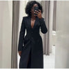 Women's Long-Sleeve Blazer Coat with Shoulder Pads in a Long or Short Fit
