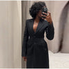 Women's Long-Sleeve Blazer Coat with Shoulder Pads in a Long or Short Fit