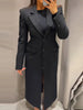 Women's Long-Sleeve Blazer Coat with Shoulder Pads in a Long or Short Fit