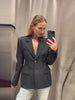 Women's Long-Sleeve Blazer Coat with Shoulder Pads in a Long or Short Fit