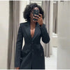 Women's Long-Sleeve Blazer Coat with Shoulder Pads in a Long or Short Fit