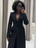 Women's Long-Sleeve Blazer Coat with Shoulder Pads in a Long or Short Fit