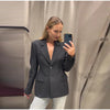 Women's Long-Sleeve Blazer Coat with Shoulder Pads in a Long or Short Fit