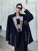 Women's Oversized Black Blazer with Sequin Lapels and Chain Detail