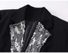 Women's Oversized Black Blazer with Sequin Lapels and Chain Detail