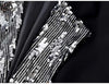 Women's Oversized Black Blazer with Sequin Lapels and Chain Detail