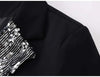 Women's Oversized Black Blazer with Sequin Lapels and Chain Detail