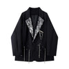 Women's Oversized Black Blazer with Sequin Lapels and Chain Detail
