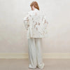 Women's Beige Jacquard Blazer with a V-Neck and Loose Fit