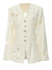 Women's Beige Jacquard Blazer with a V-Neck and Loose Fit