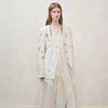 Women's Beige Jacquard Blazer with a V-Neck and Loose Fit