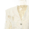 Women's Beige Jacquard Blazer with a V-Neck and Loose Fit