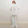 Women's Beige Jacquard Blazer with a V-Neck and Loose Fit