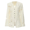 Women's Beige Jacquard Blazer with a V-Neck and Loose Fit