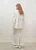 Women's Beige Jacquard Blazer with a V-Neck and Loose Fit