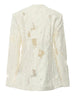 Women's Beige Jacquard Blazer with a V-Neck and Loose Fit