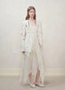 Women's Beige Jacquard Blazer with a V-Neck and Loose Fit