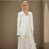 Women's Beige Jacquard Blazer with a V-Neck and Loose Fit