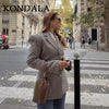 Women's KONDALA Fall Winter Office Houndstooth Blazer Vintage Single Breasted Elegant Shrug Button Blazer