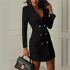 Women's Long-Sleeve Blazer Dress with a Double-Breasted Front in Black or White