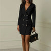Women's Long-Sleeve Blazer Dress with a Double-Breasted Front in Black or White