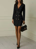 Women's Long-Sleeve Blazer Dress with a Double-Breasted Front in Black or White