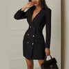 Women's Long-Sleeve Blazer Dress with a Double-Breasted Front in Black or White