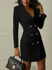 Women's Long-Sleeve Blazer Dress with a Double-Breasted Front in Black or White