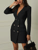 Women's Long-Sleeve Blazer Dress with a Double-Breasted Front in Black or White
