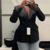 Women's Black Commute Blazer with a Deep V-Neck and Cinched Waist