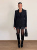 Women's Black Commute Blazer with a Deep V-Neck and Cinched Waist
