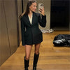 Women's Black Commute Blazer with a Deep V-Neck and Cinched Waist