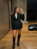 Women's Black Commute Blazer with a Deep V-Neck and Cinched Waist