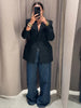 Women's Black Commute Blazer with a Deep V-Neck and Cinched Waist